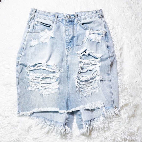 One by One Teaspoon Light Wash Denim Button Down Skirt SZ0 EU32 - Picture 5 of 7